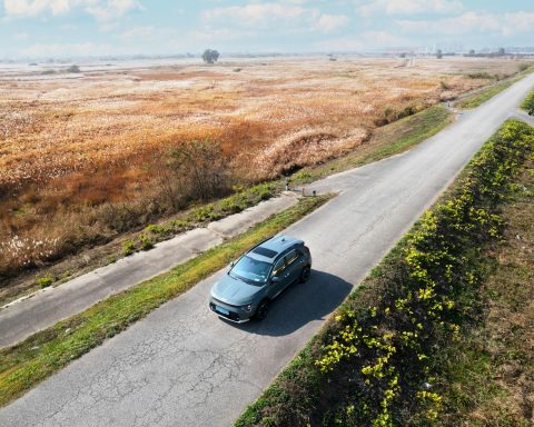 a car driving on a road