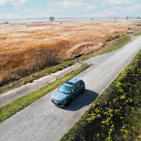 a car driving on a road