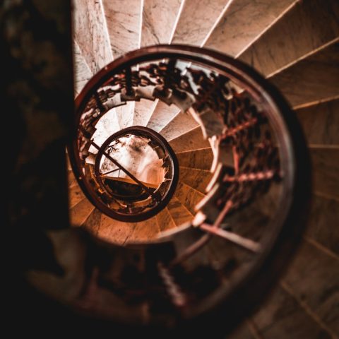 top view photography of spiral staircase