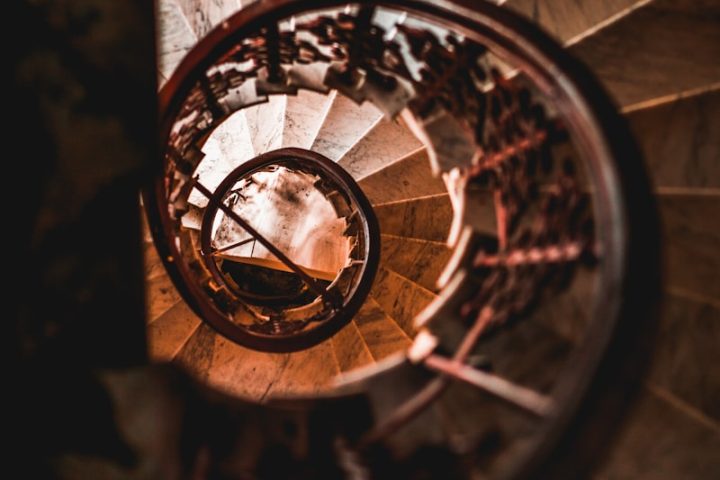 top view photography of spiral staircase