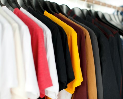 closeup of hanged shirts on rack